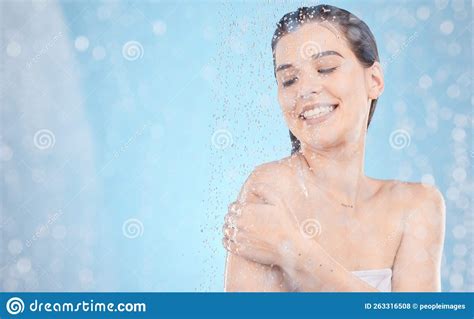 beauty skincare and water drops in shower with a woman washing with soap cosmetics or