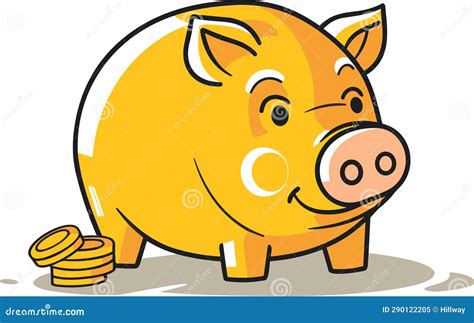 Cartoon Gold Piggy Bank And Coins Financial Symbol Stock Illustration