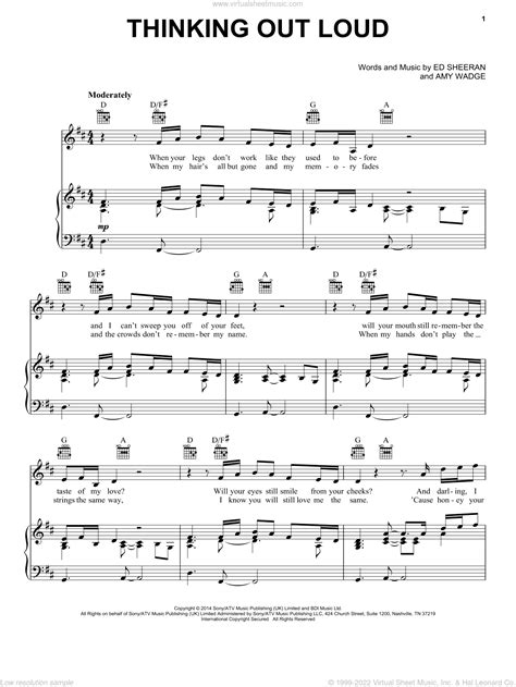 Sheeran Thinking Out Loud Sheet Music For Voice Piano Or Guitar