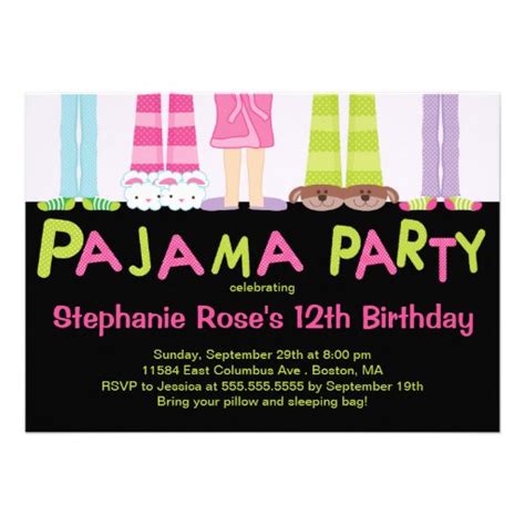 Cute Pajama Party Birthday Party Invitations 5 X 7 Invitation Card