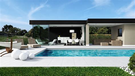 This contemporary home's pool looks clea and neat next to this unique house facade. 3D Archviz - CONTEMPORARY POOL HOUSE - by Erick Andre ...