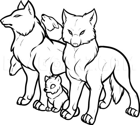 How To Draw A Wolf Pack Pack Of Wolves Coloring Page Trace Drawing