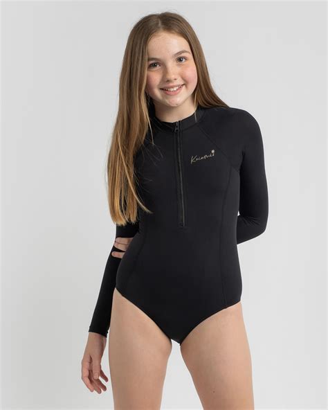 Shop Kaiami Girls Palm Beach Long Sleeve Surfsuit In Black Fast Shipping And Easy Returns