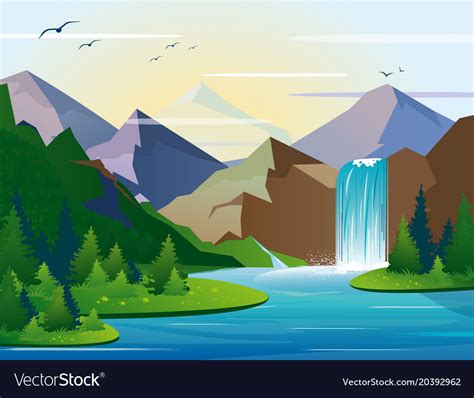 Beautiful Waterfall In Royalty Free Vector Image