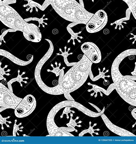 Farbtonseite Mit Gecko In Zentangle Art Vektor Abbildung Illustration