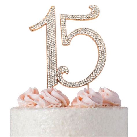 Gold 15 Cake Topper 15th Birthday Anniversary Quinceañera Etsy