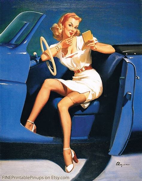 Vintage Pinup Art Girl Sports Car Pin Up Driver Side
