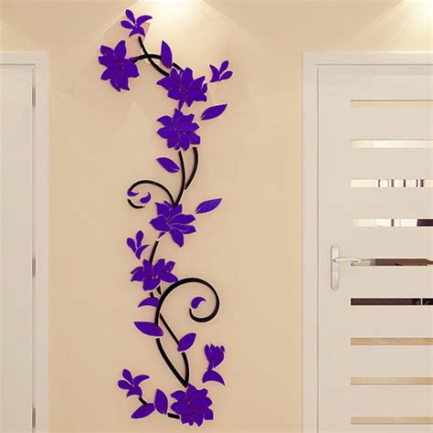 Diy 3d Crystal Arcylic Wall Stickers Modern Removable Wall Art Floral Design For Living Room