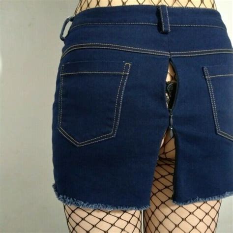 Ladies Denim Mini Skirt Back Zipper Slit Bodycon Shorts Pencil Ripped