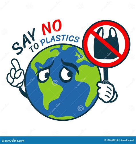 Say No To Plastic With World Charator Hold Stop Plastic Banner Vector