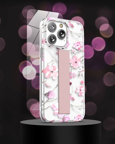 Iphone 14 Pro Loop Case In Pink Flowers With Screen Protector Encased