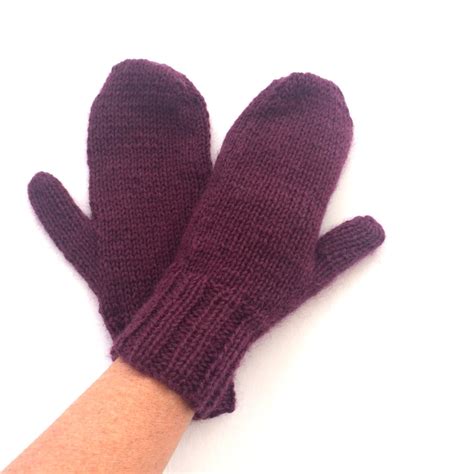 Purple Wool Mittens Hand Knitted Wool And Mohair