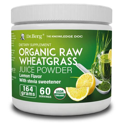 Dr. Berg Organic Wheatgrass Superfood Raw Juice Powder, Lemon Flavor