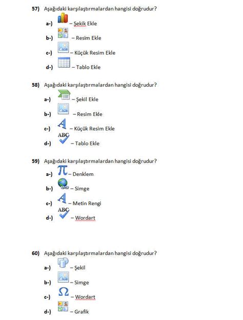 Ders Sorulari Bilgisayar Dersi Soruları Microsoft Word 2007 2010 Soruları