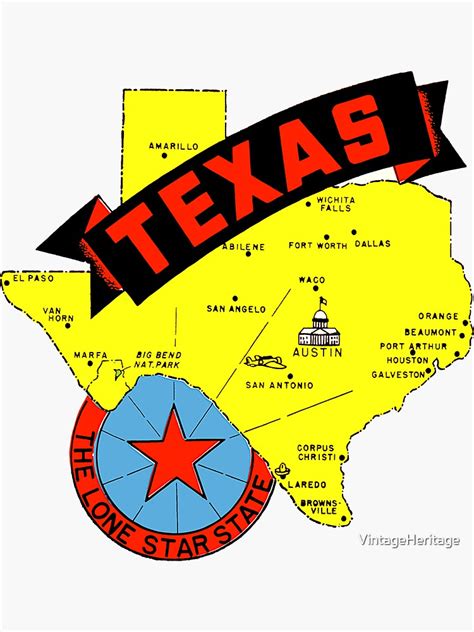 Texas Vintage Picture Map The Lone Star State Retro Souvenir Sticker