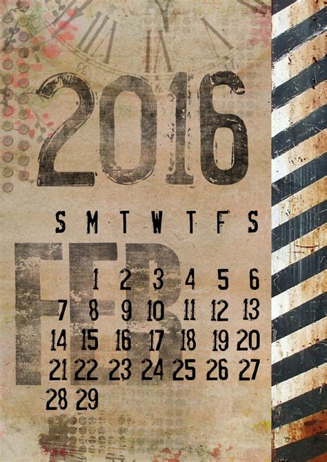 Calendar 2016 February Grunge Free Image Download