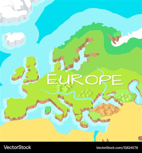Europe Mainland Cartoon Relief Map Royalty Free Vector Image