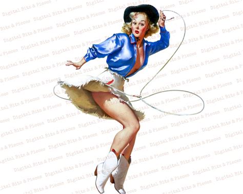 Retro Cowgirl Clipart And Collage Sheet Pin Up Png Fussy Etsy