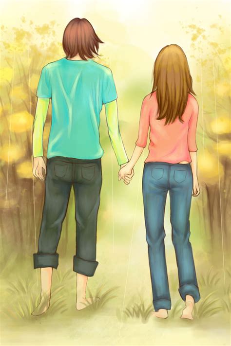 Anime Couple Holding Hands And Walking