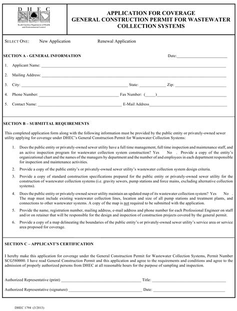 Dhec Form 1794 Download Printable Pdf Or Fill Online Application For