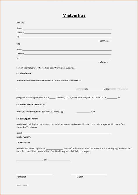 Eine wohnung, einzelne zimmer, eine einliegerwohnung oder ein einfamilienhaus)? Original Mietvertrag Vorlage Word Einzigartig Einfacher ...