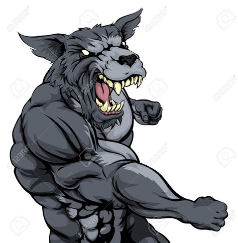Vector A Tough Muscular Wolf Character Sports Mascot Attacking With A