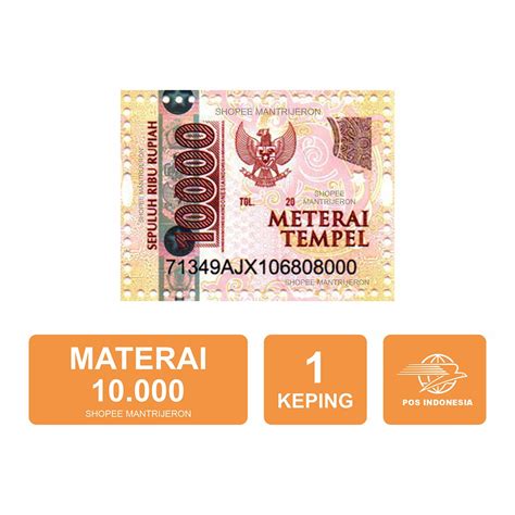 Jual Materai Meterai Tempel Sepuluh Ribu Rupiah Asli Original Kantor Pos Indonesia