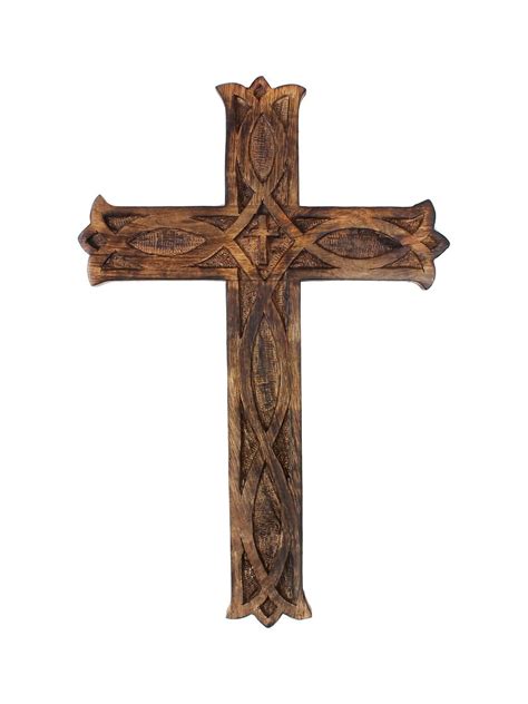Wooden Cross In Handmade Antique Design Religious Altar Home Living