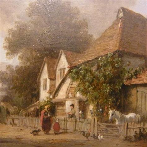 Kag0231 1：英国アンティーク油絵 Figures And Animals Beside A Cottage C1850