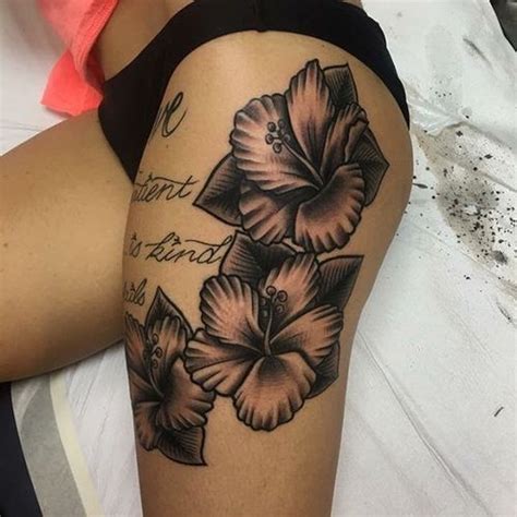 Black Hibiscus Tattoo On The Thigh Hibiscus Tattoo Flower Thigh