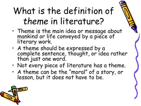 Everything that happens in a story should point back to theme. PPT - Theme, Motif, and Moral in Literature PowerPoint ...