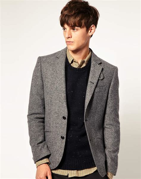 Asos Asos Slim Fit Tweed Blazer In Grey In Gray For Men Lyst