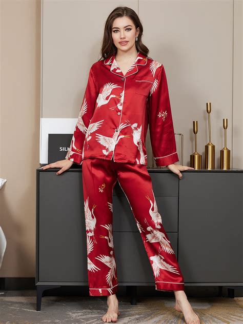 Silksilky 19momme Printed Womens Silk Pajamas Set Silky Sleepwear
