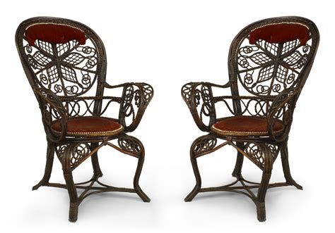 View our extensive selection of wicker chairs and rockers! Victorian wicker velvet arm chairs