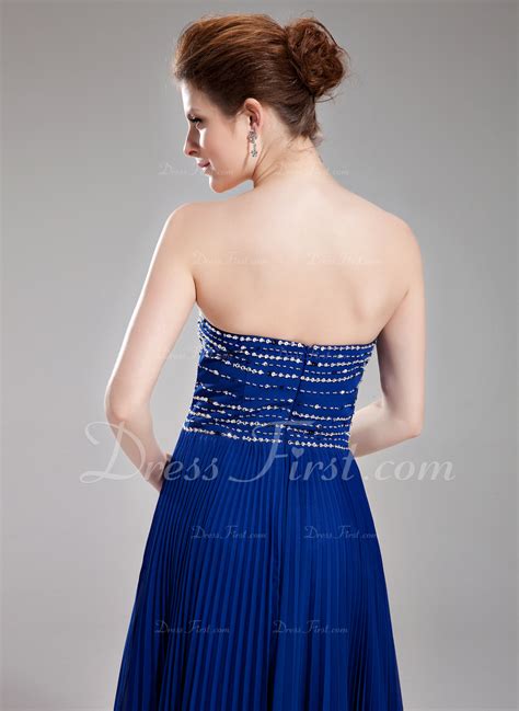 A Line Princess Sweetheart Floor Length Chiffon Prom Dress With Beading Sequins Pleated