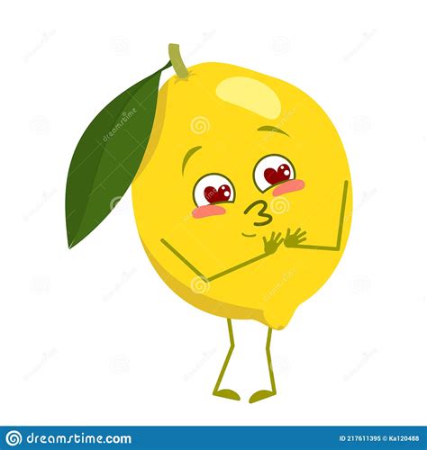 Cute Lemon Characters Falls In Love With Eyes Hearts Face Arms And Legs Spring Or Summer