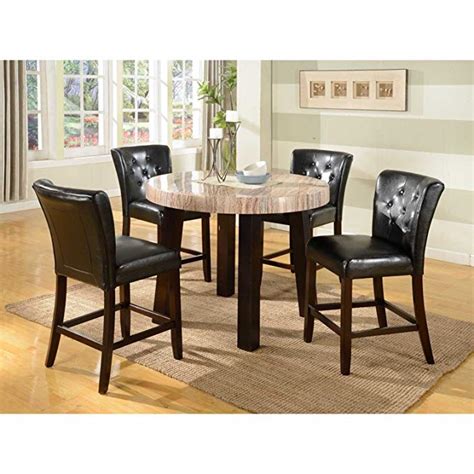 Roundhill Furniture Zanic 5 Piece Round Contemporary Faux Marble Counter Height Dining Set