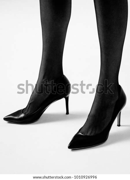 Slender Female Legs Black Stockings Black Foto De Stock 1010926996