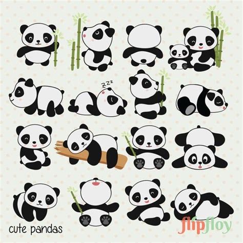 Cute Pandas Instant Download 16 Panda Vector Clipart Etsy Easy