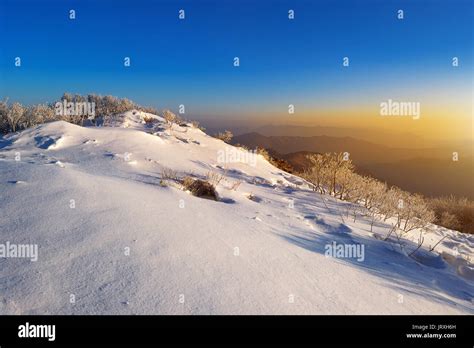Sunrise On Deogyusan Mountains Covered With Snow In Wintersouth Korea