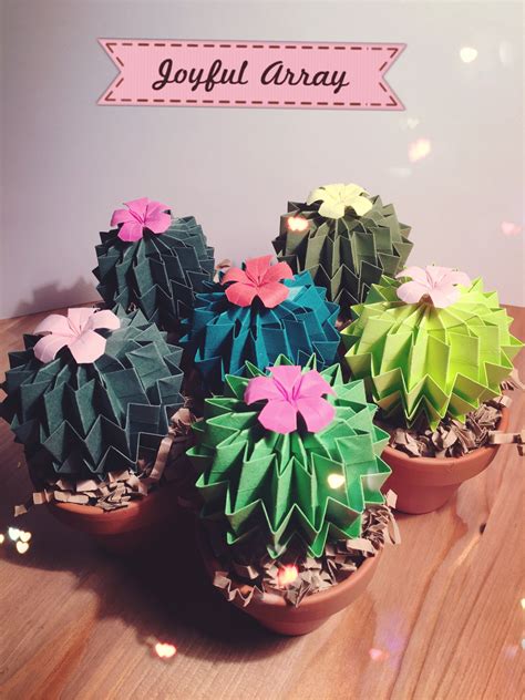 Origami Paper Fern Green Cactus With Baby Pink Flower Indoor Etsy