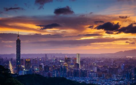 Fonds Décran Nuit De La Ville Taipei Gratte Ciels Nuages Coucher