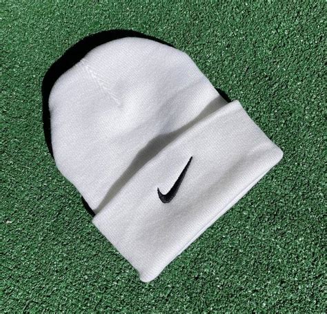 Nike Vintage Nike White Embriodered Swoosh Beanie Hat Grailed