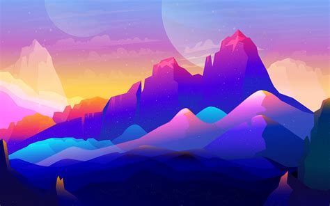 3840x2400 Rock Mountains Landscape Colorful Illustration Minimalist 4k
