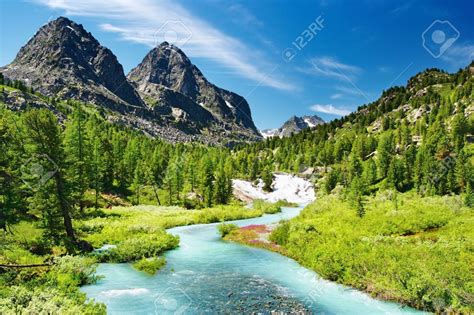 Mountain Landscape With River And Forest Stock Photo 4665621