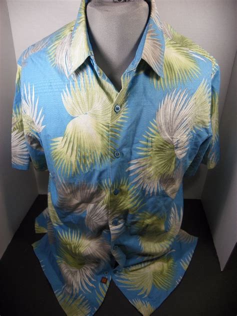 Tori Richard Blue Hawaii Palm Leaves Aloha Hawaiian Shirt Size L