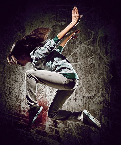 Pictures Brown Haired Dance Female Jump Hands