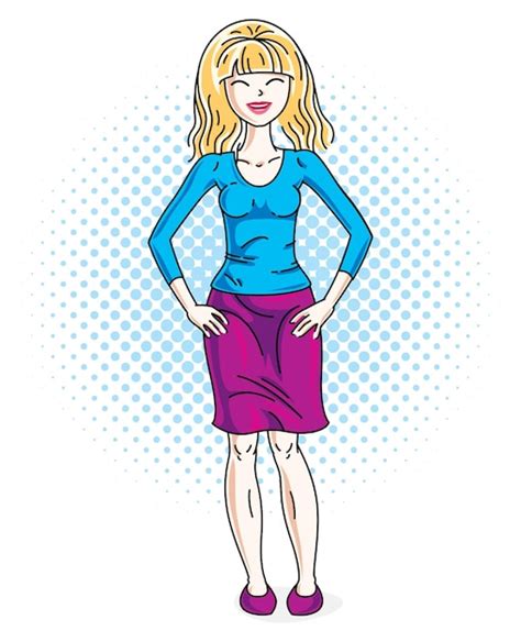 Premium Vector Happy Pretty Young Blonde Woman Standing On Modern