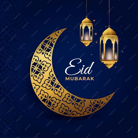 Premium Vector Eid Mubarak With Golden Crescent Moon