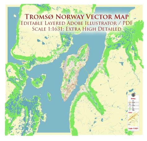 Tromsø Tromso Norway City Vector Map Exact High Detailed Editable